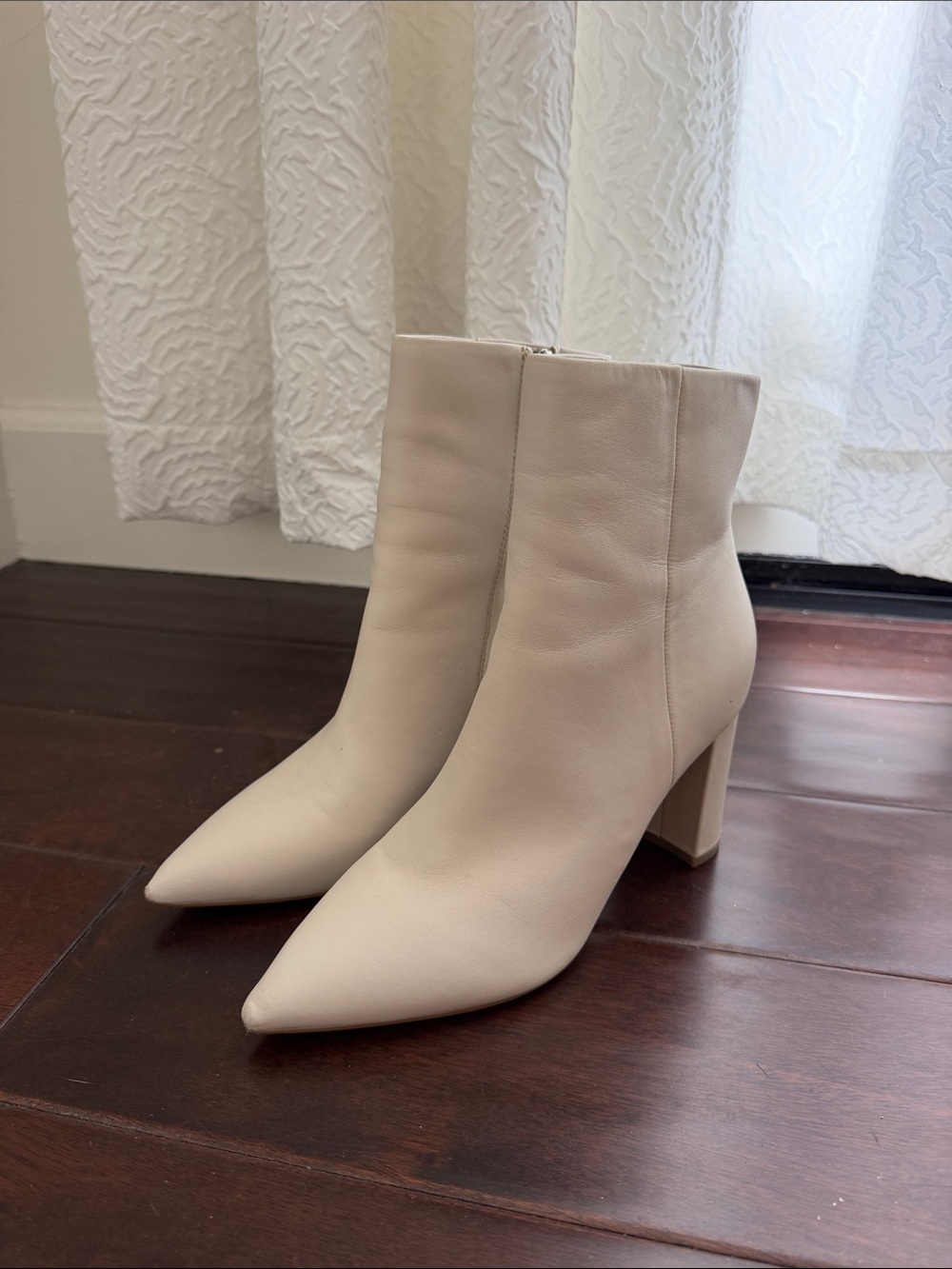 Cream Pointed-Toe Ankle Boots - Women